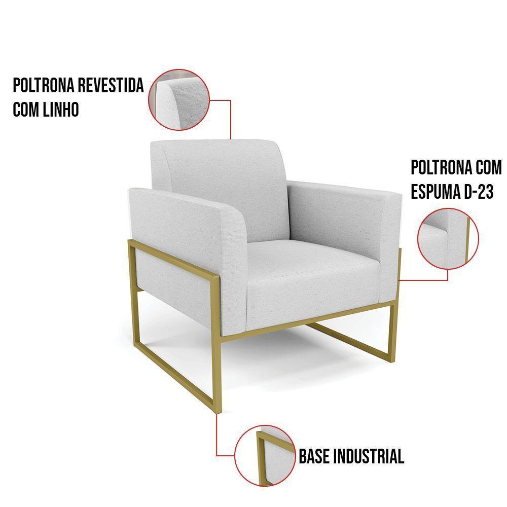 Kit 2 Poltronas Base Industrial Alta Dourado Marisa Linho D03 - D\'rossi Cor A05 Cinza - 6