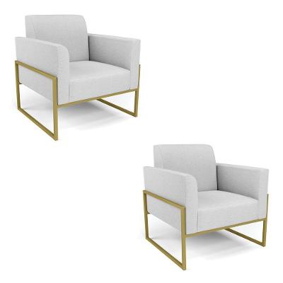 Kit 2 Poltronas Base Industrial Alta Dourado Marisa Linho D03 - D\'rossi Cor A05 Cinza