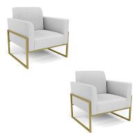 Kit 2 Poltronas Base Industrial Alta Dourado Marisa Linho D03 - D\'rossi Cor A05 Cinza - 1