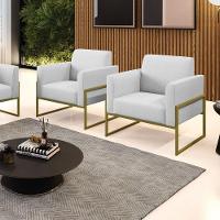 Kit 2 Poltronas Base Industrial Alta Dourado Marisa Linho D03 - D\'rossi Cor A05 Cinza