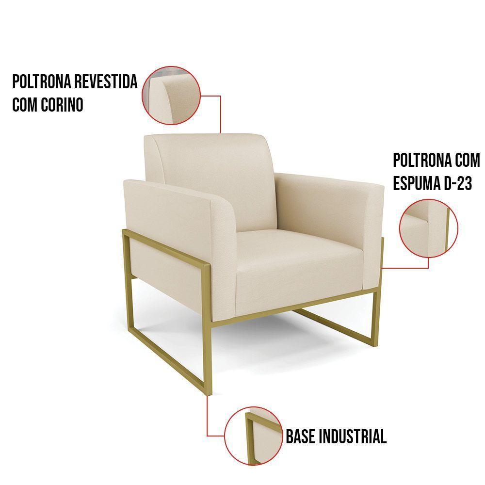 Kit 2 Poltronas Base Industrial Alta Dourado Marisa Corino D03 - D\'rossi Cor Bege - 2