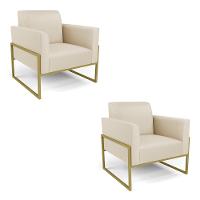 Kit 2 Poltronas Base Industrial Alta Dourado Marisa Corino D03 - D\'rossi Cor Bege - 1