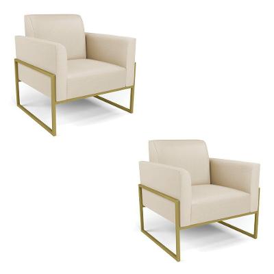 Kit 2 Poltronas Base Industrial Alta Dourado Marisa Corino Bege D03 - D\'rossi
