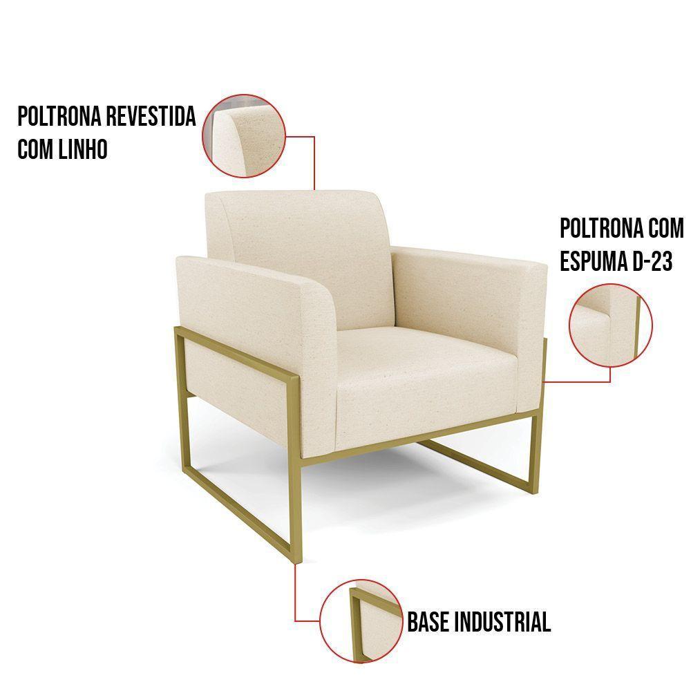 Kit 2 Poltronas Base Industrial Alta Dourado Marisa Linho D03 - D\'rossi Cor A19 Bege - 7