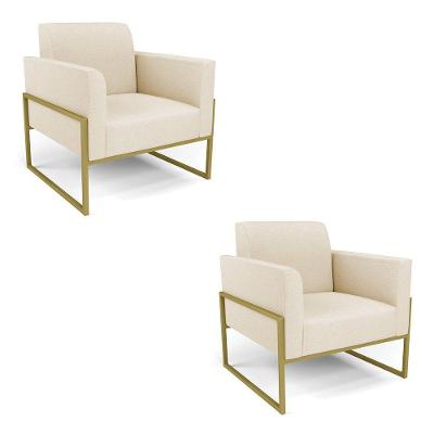 Kit 2 Poltronas Base Industrial Alta Dourado Marisa Linho D03 - D\'rossi Cor A19 Bege