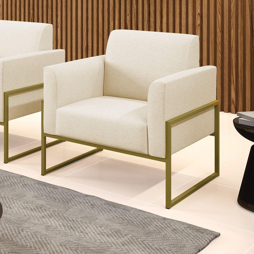 Poltrona Base Industrial Alta Dourado Marisa Linho Bege A19 D03 - D\'rossi - 3