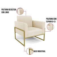 Poltrona Base Industrial Alta Dourado Marisa Linho Bege A19 D03 - D\'rossi
