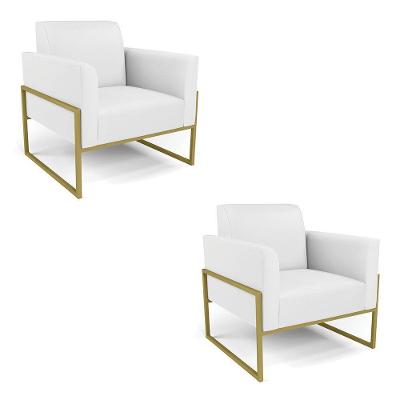 Kit 2 Poltronas Base Industrial Alta Dourado Marisa Corino Branco D03 - D\'rossi