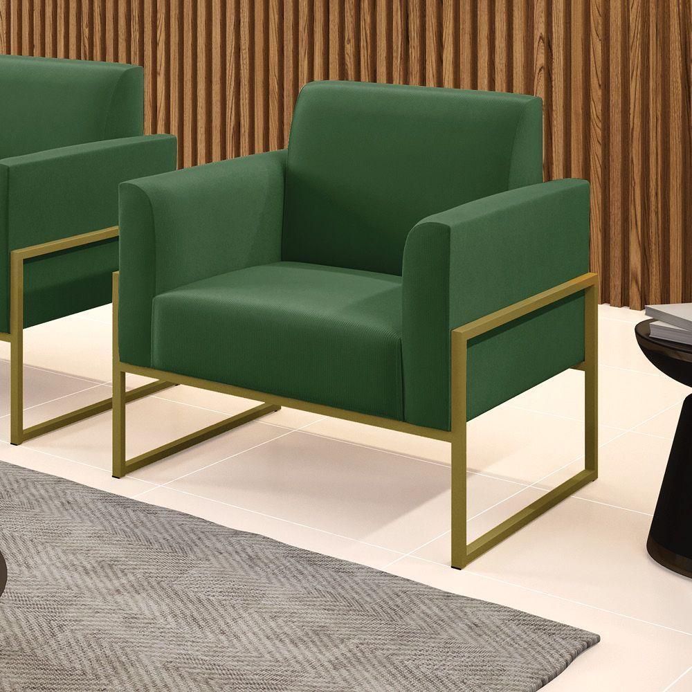 Poltrona Base Industrial Alta Dourado Marisa Suede D03 - D\'rossi Cor Verde - 2