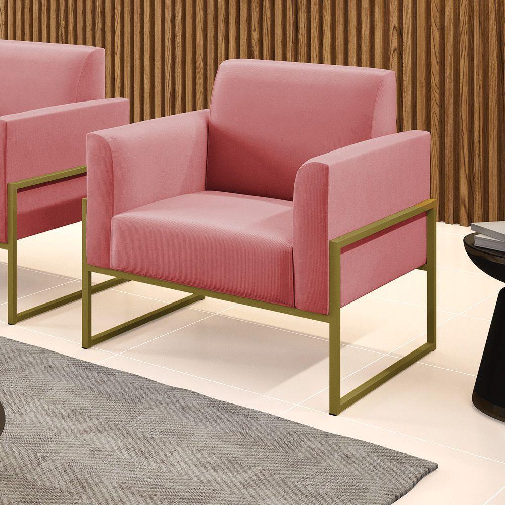 Poltrona Base Industrial Alta Dourado Marisa Suede D03 - D\'rossi Cor Rose - 2