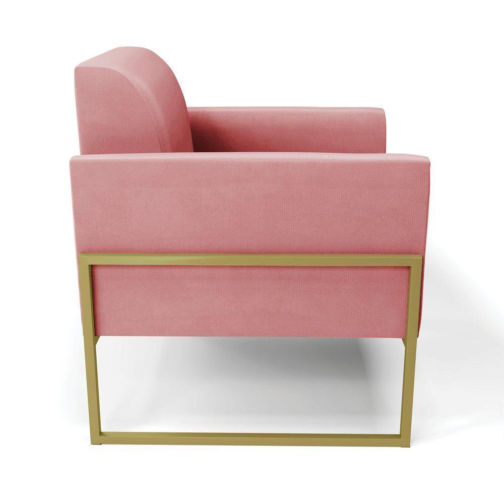 Poltrona Base Industrial Alta Dourado Marisa Suede D03 - D\'rossi Cor Rose - 5