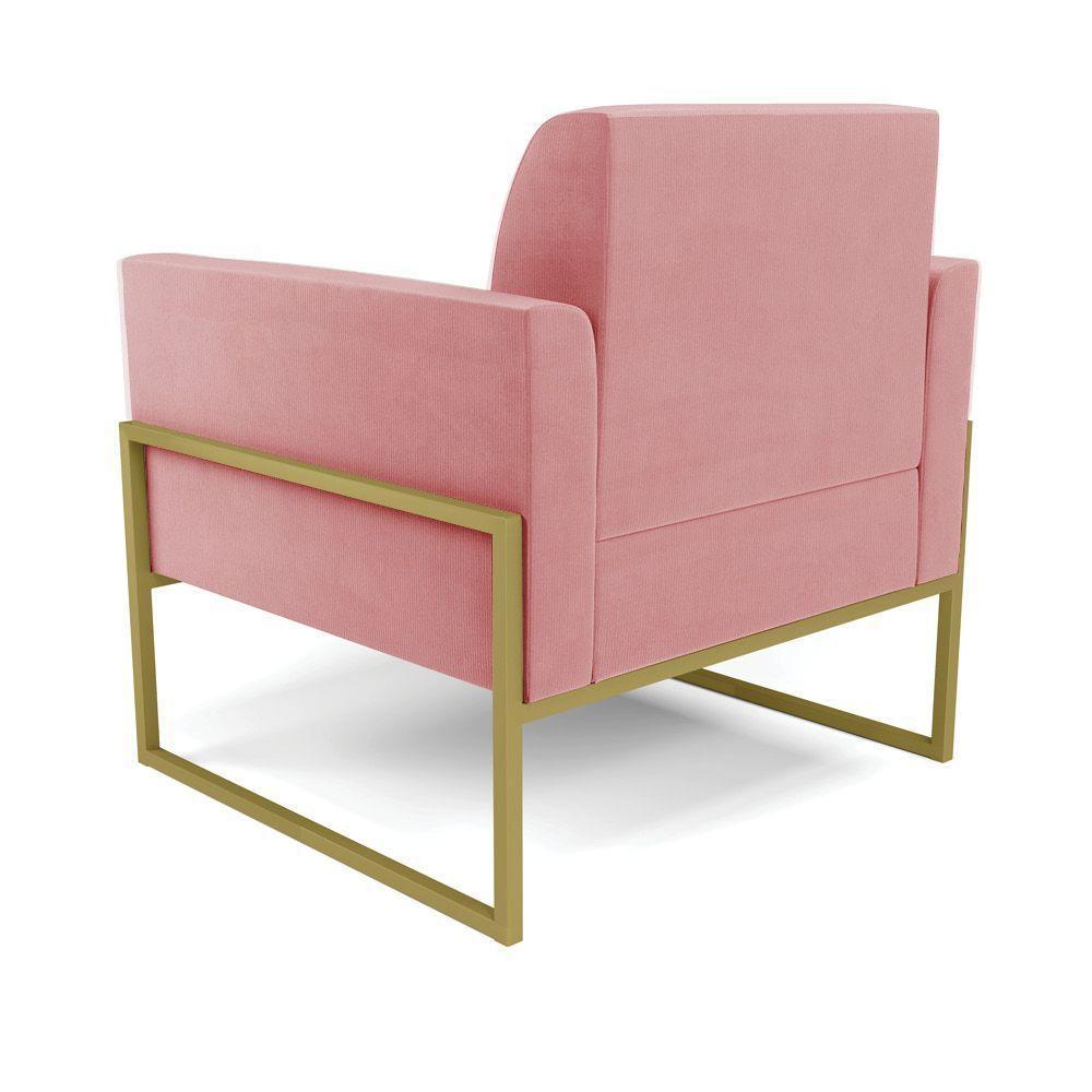 Poltrona Base Industrial Alta Dourado Marisa Suede D03 - D\'rossi Cor Rose - 7