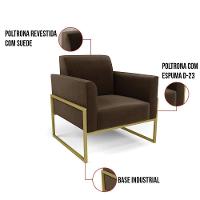 Kit 2 Poltronas Base Industrial Alta Dourado Marisa Suede D03 - D\'rossi Cor Marrom - 6