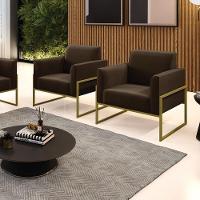 Kit 2 Poltronas Base Industrial Alta Dourado Marisa Suede D03 - D\'rossi Cor Marrom - 7