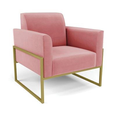 Poltrona Marisa Base Industrial Alta Suede Dourado Rosa D Rossi