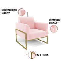 Kit 2 Poltronas Base Industrial Alta Dourado Marisa Suede Rosa Bebê D03 - D\'rossi - 3