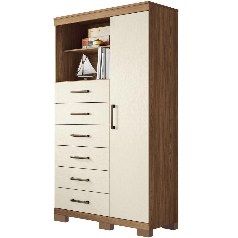 Multi Cômoda Marbella 1 Porta 6 Gavetas Pés Jatobá-areia - 1