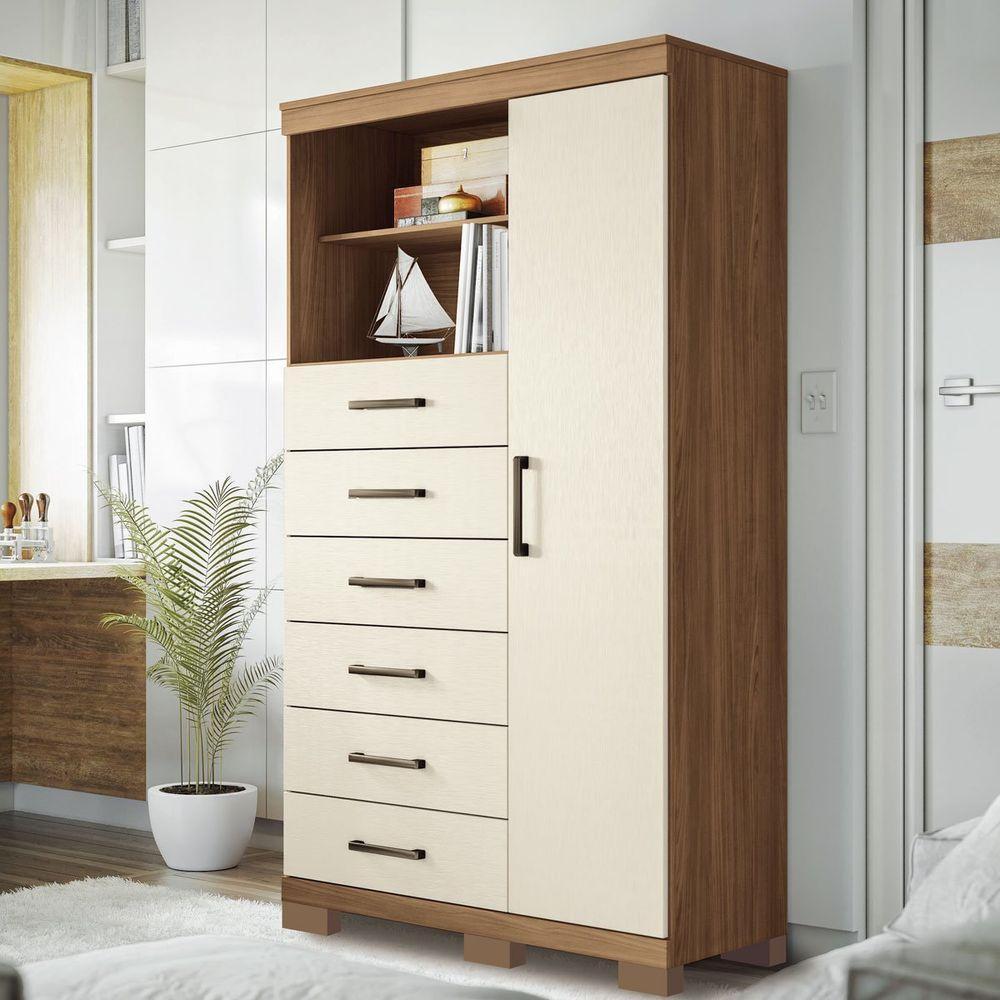 Multi Cômoda Marbella 1 Porta 6 Gavetas Pés Jatobá-areia - 4