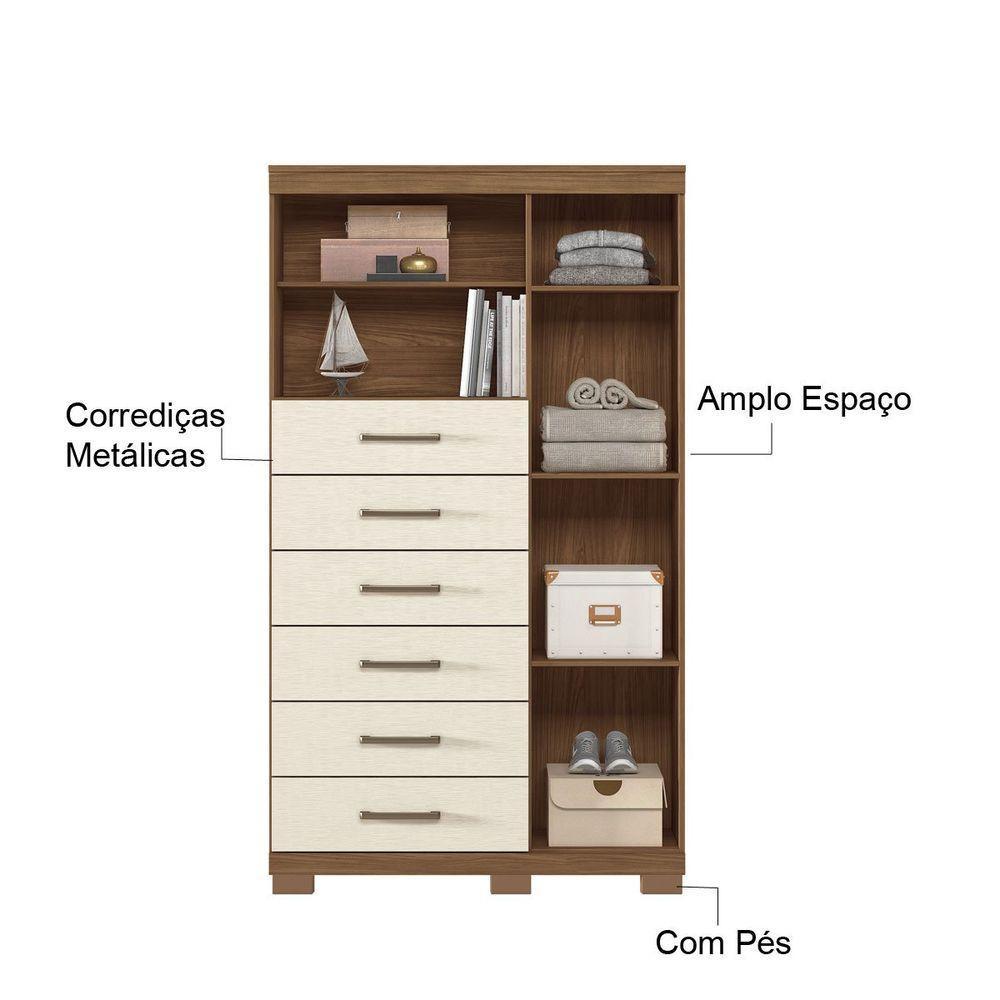 Multi Cômoda Marbella 1 Porta 6 Gavetas Pés Jatobá-areia - 5