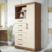 Multi Cômoda Marbella 1 Porta 6 Gavetas Pés Jatobá-areia