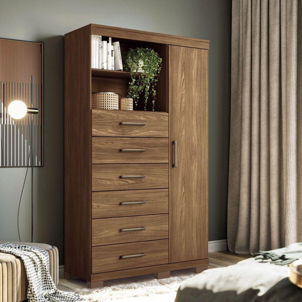 Multi Cômoda Marbella 1 Porta 6 Gavetas Pés Jatobá - 2