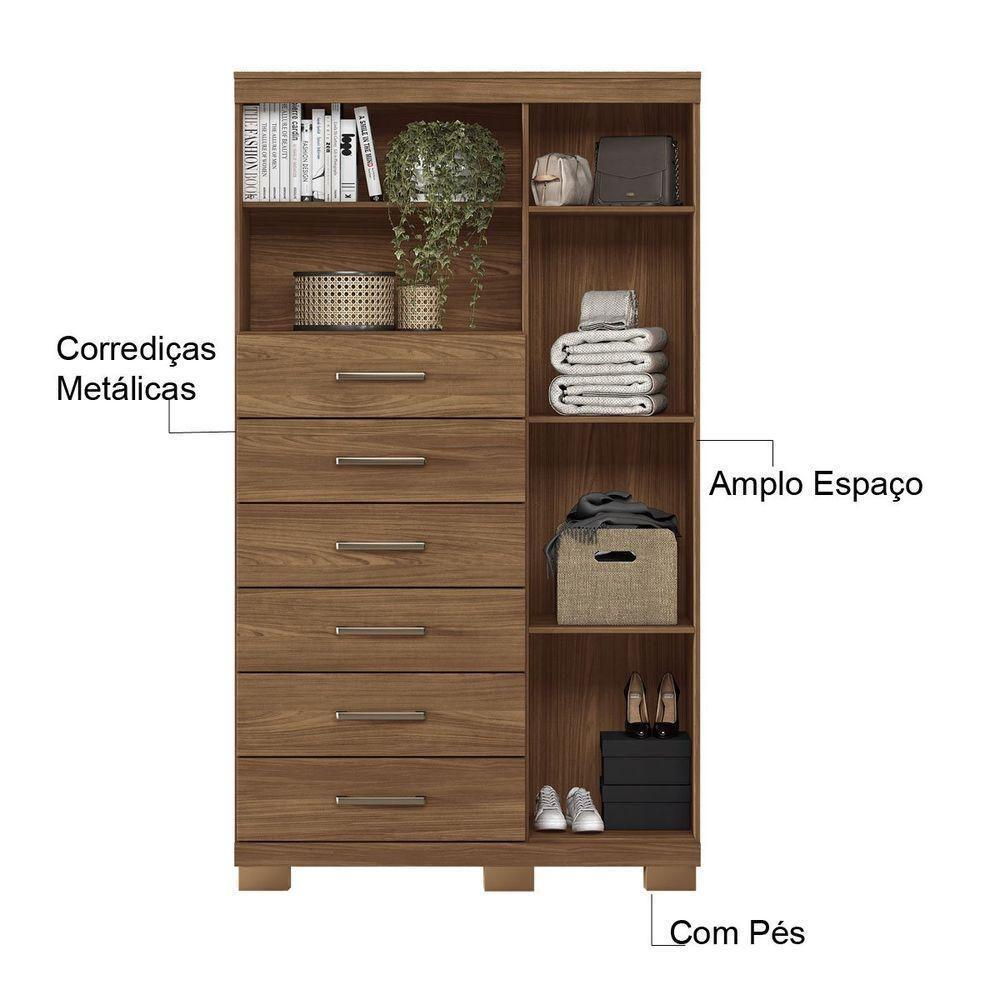 Multi Cômoda Marbella 1 Porta 6 Gavetas Pés Jatobá - 5