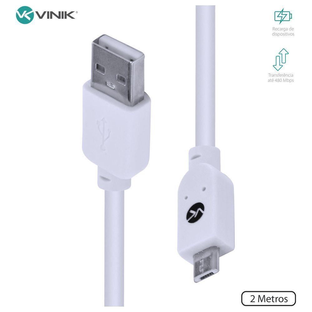 Cabo Usb X Micro Usb B 2.0 5 Pinos 2 Metros Branco - Musb-2 - 1