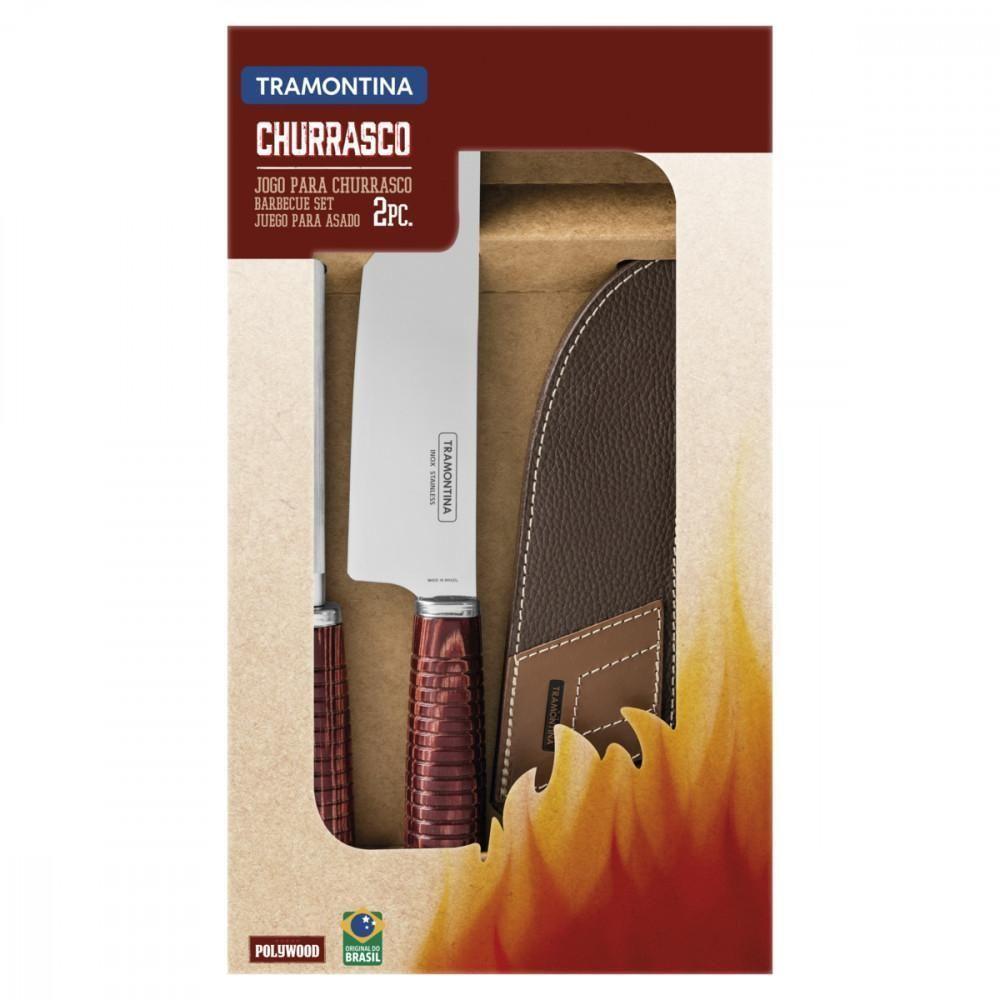 Jogo Para Churrasco Tramontina Em Aço Inox E Cabo Vermelho Polywood Com Bainha De Couro 2 Peças - 8