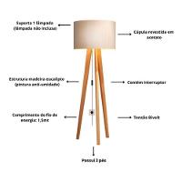 Luminária De Chão Abajur Com Cúpula E Pés De Madeira Mobigu Off White - 6