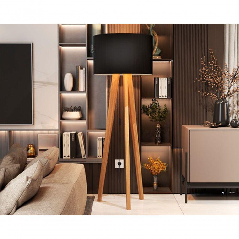 Luminária De Chão Abajur Com Cúpula E Pés De Madeira Mobigu Preto - 1