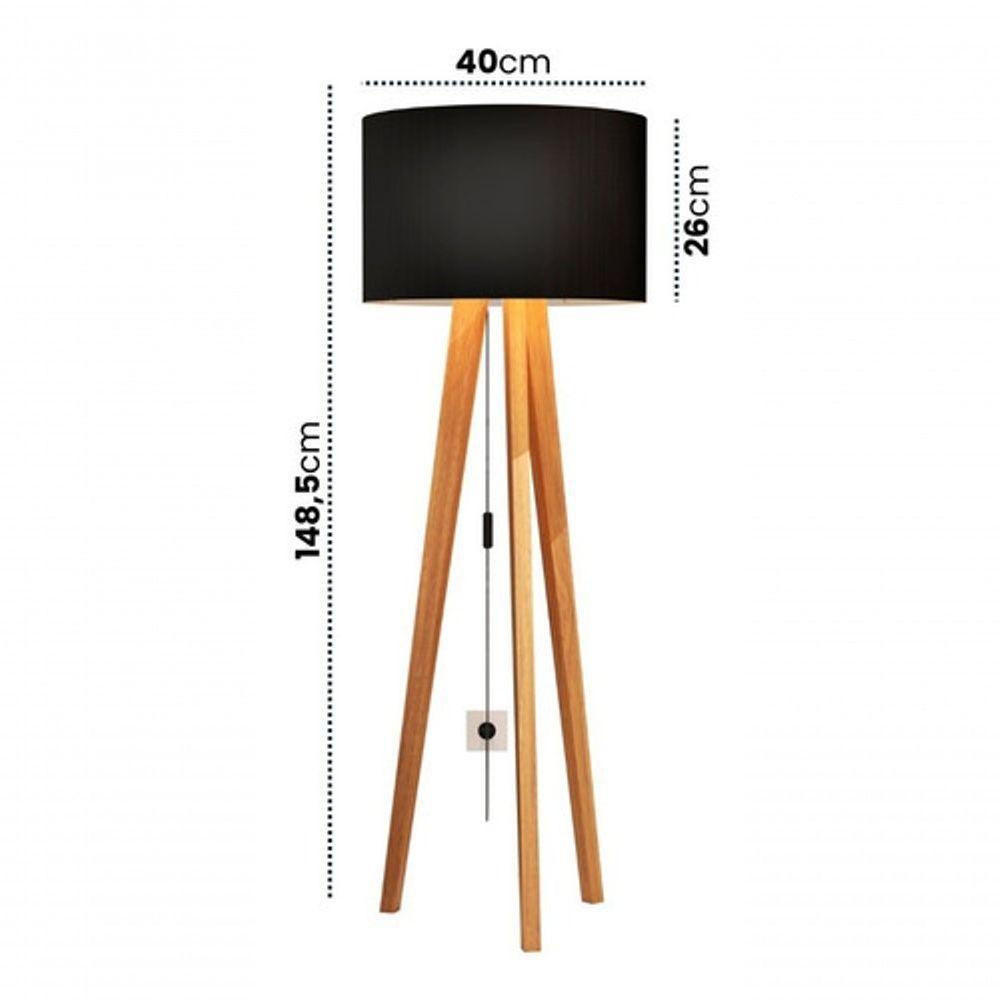 Luminária De Chão Abajur Com Cúpula E Pés De Madeira Mobigu Preto - 2