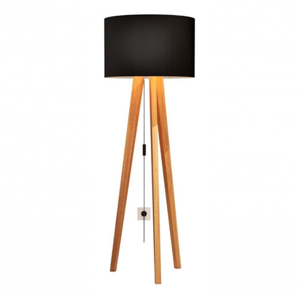 Luminária De Chão Abajur Com Cúpula E Pés De Madeira Mobigu Preto - 6