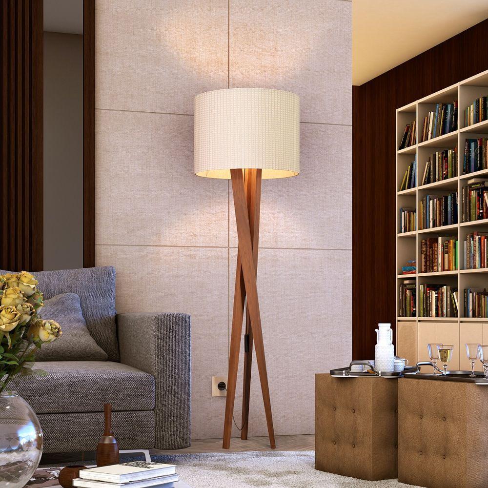 Luminária Abajur Tripé De Chão Paris Retrô Moderna Bivolt - Bege - 1