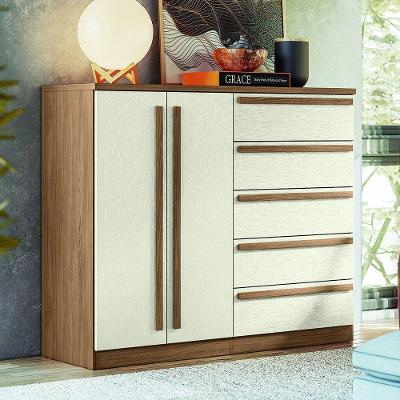 Cômoda Málaga Gold 5 Gavetas em MDF com Puxador em MDF Amadeirado Texturizado