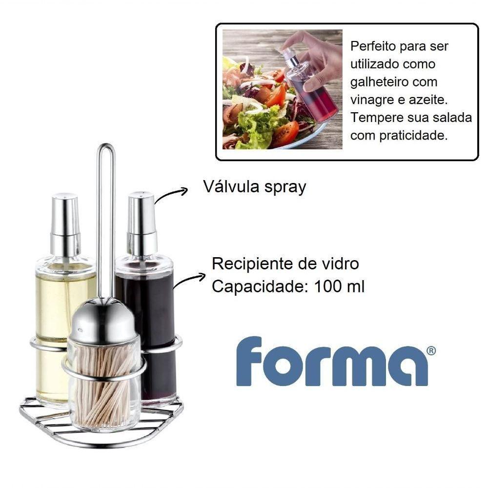 Galheteiro De Vidro Spray Base Inox Kit 4 Peças Paliteiro - 3