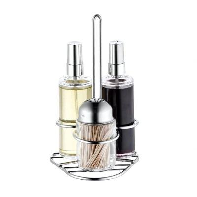 Galheteiro De Vidro Spray Base Inox Kit 4 Peças Paliteiro