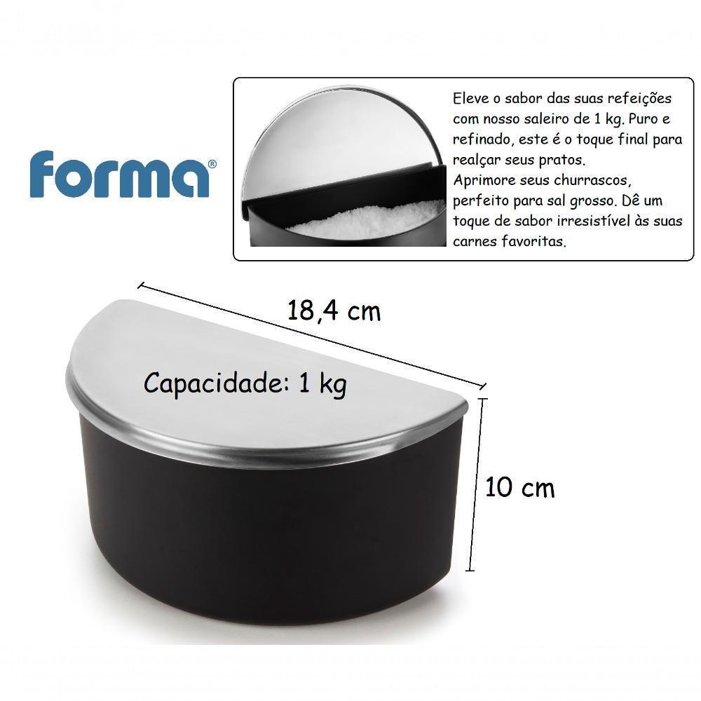 Saleiro De Mesa Cozinha Grande 1 Kg Tampa Inox Corpo Preto - 3