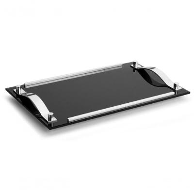 Bandeja De Vidro Preto Fumê Decorativa 25x40 Cm Organização