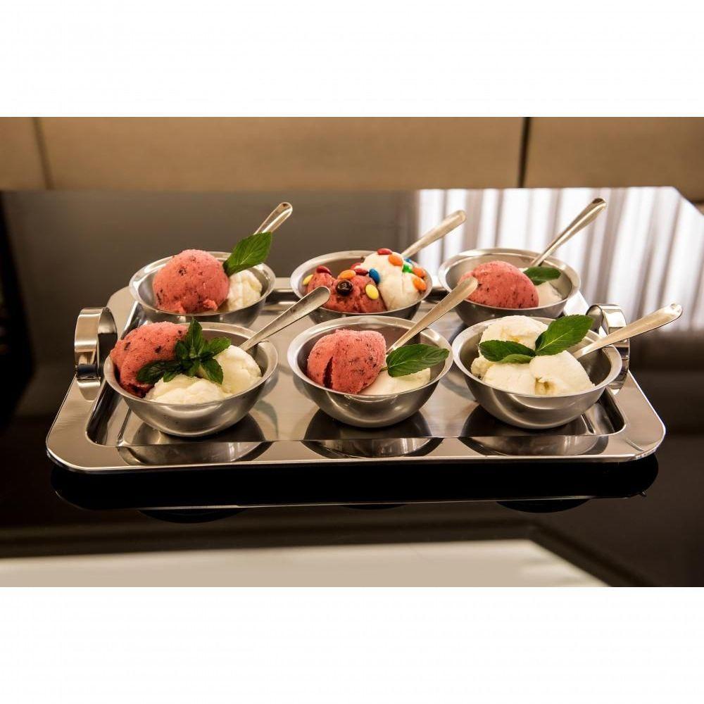 Bandeja Inox Retangular Grande Com Alças Servir Decorativa - 4