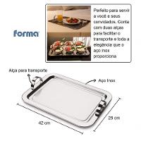 Bandeja Inox Retangular Grande Com Alças Servir Decorativa - 2