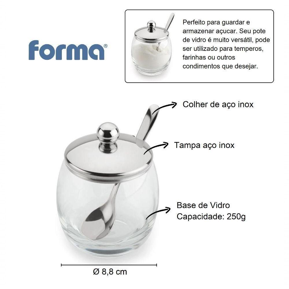 Açucareiro Vidro Com Colher Tampa De Inox Mesa 250g Andrea - 2