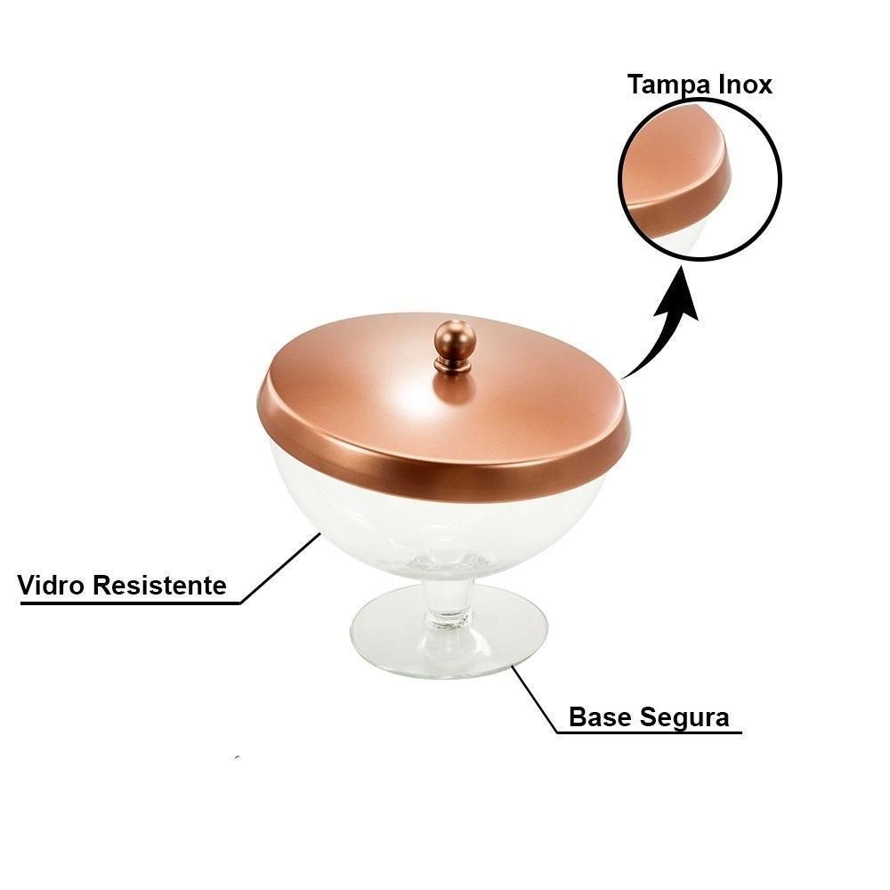 Pote Bomboniere De Vidro Com Tampa Cobre Inox Balas Doces - 2