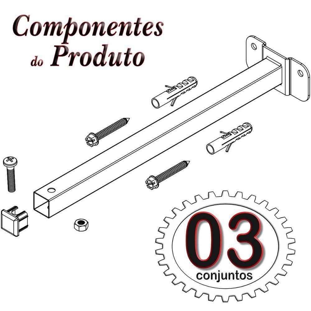 03 Suportes Refletor Base Reta Braço 70 Cm 3 Cjts - Branco - 5