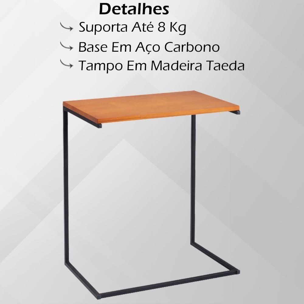 Mesa Lateral De Apoio Base Aço Preto I20 Mell Madeira Taeda Dmobiliario Mell - 3