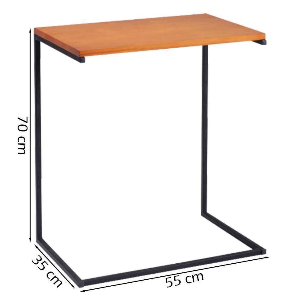 Mesa Lateral De Apoio Base Aço Preto I20 Mell Madeira Taeda Dmobiliario Mell - 6