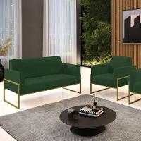 Sofá Namoradeira Com Poltrona Base Industrial Alta Dourado Marisa Veludo D03 - D\'rossi Cor Verde - 7