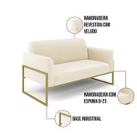 Sofá Namoradeira Com Poltrona Base Industrial Alta Dourado Marisa Veludo Bege D03 - D\'rossi - 7
