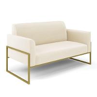 Sofá Namoradeira Com Poltrona Base Industrial Alta Dourado Marisa Veludo Bege D03 - D\'rossi - 8