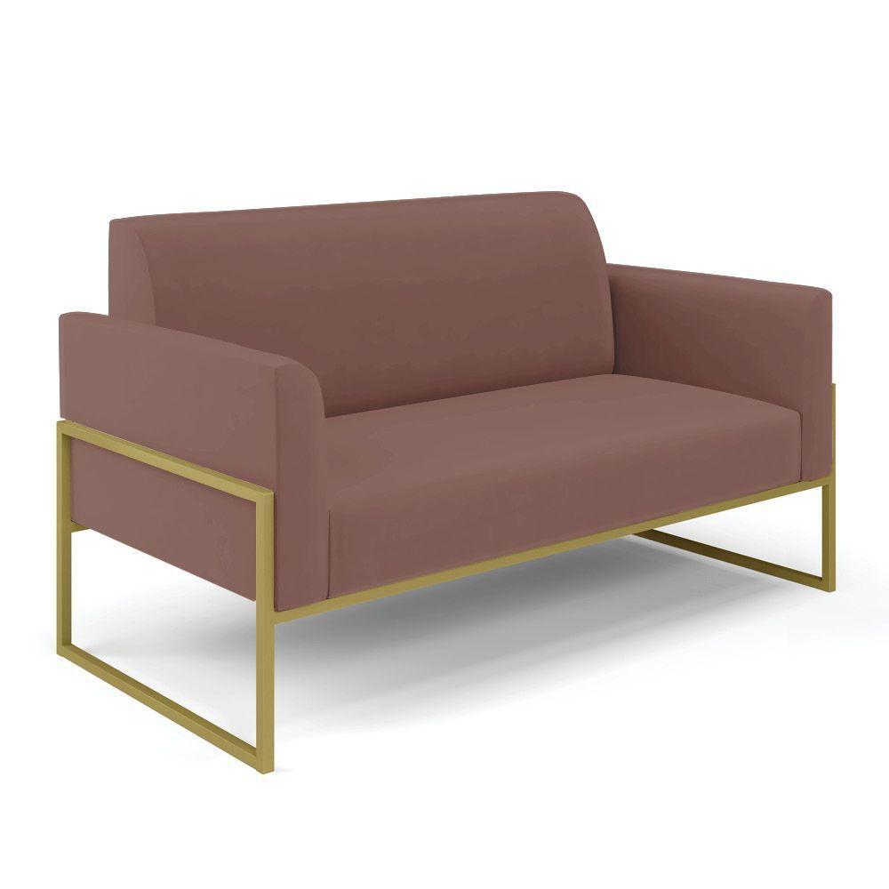 Sofá Namoradeira Com Poltrona Base Industrial Alta Dourado Marisa Veludo D03 - D\'rossi Cor Rose - 3