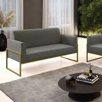 Sofá Namoradeira Base Industrial Alta Dourado Marisa Suede Grafite D03 - D\'rossi - 1